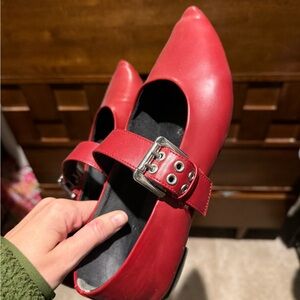 Free People Spinning Around Ballet Flats Moto Buckle Red Pointed